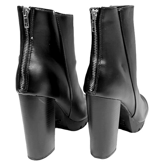 Wild Diva Women's Chunky High Heel Back Zip Lug Sole Mid-Calf Platform Boots - Picture 4 of 7